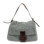 FENDI Mamma Baguette Wool Leather Shoulder Bag Grey Brown 26325