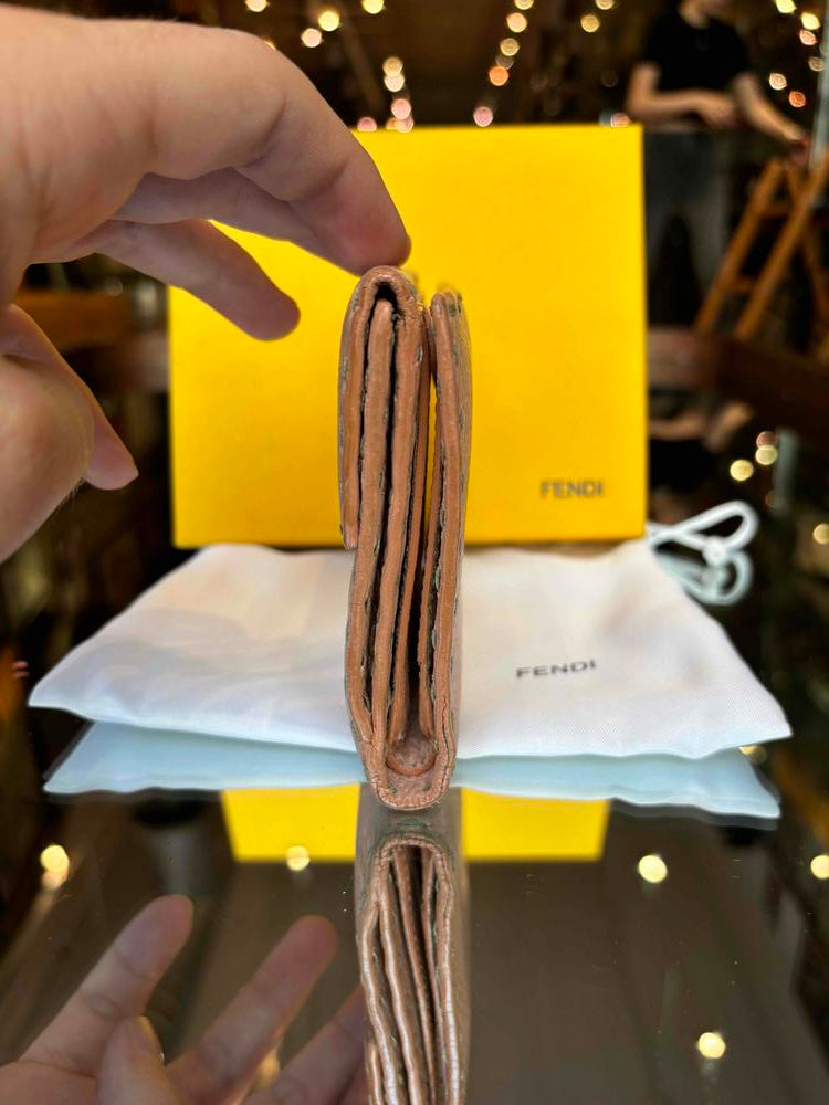 Fendi Light Pink Leather Selleria Stitch Compact Wallet
