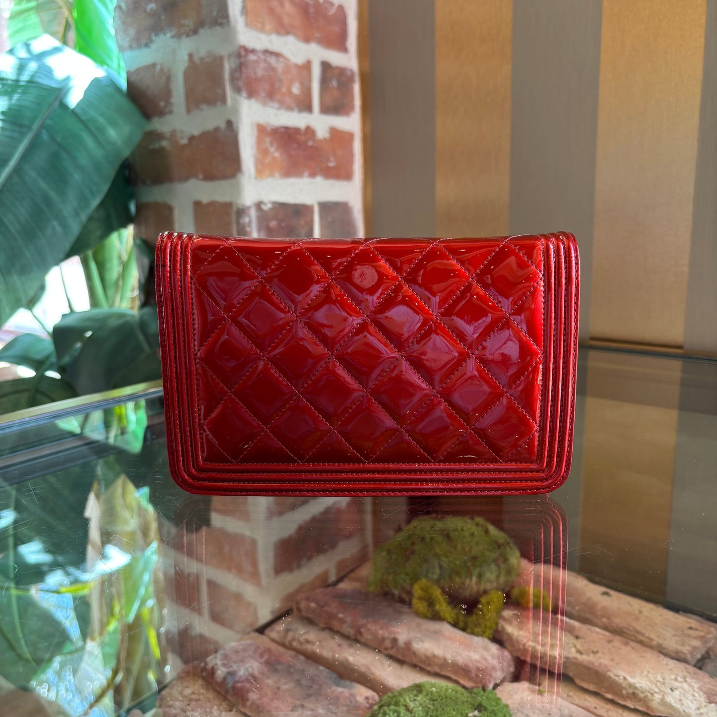 Chanel Boy Leather Red Chain Crossbody