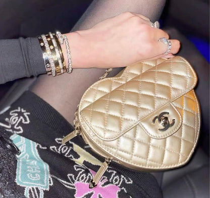 Chanel Heart Bag Ss22 Large Size In Gold Leather
