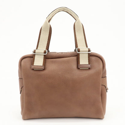 FENDI Selleria Leather Canvas Hand Bag Shoulder Bag Brown 8BL093