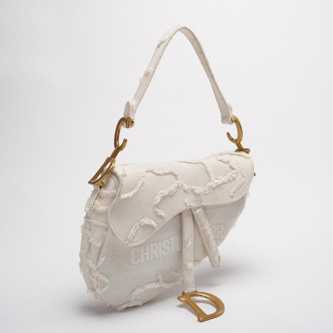 Dior Saddle Bag Camouflage White Canvas Medium Handbag With Gold Hardware 2020