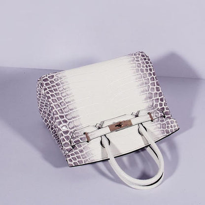 Luxury Hermes Birkin 30Cm Crocodile Leather Bag With Strap Grey White Gold
