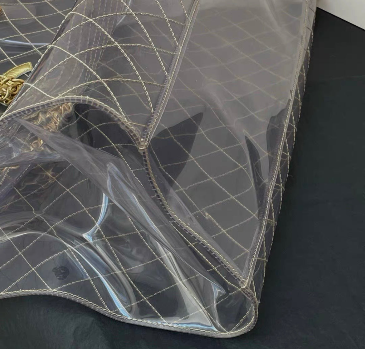 Chanel Rare 1990S Xxxl Oversized See Through Naked Gold Accent Pvc Tote