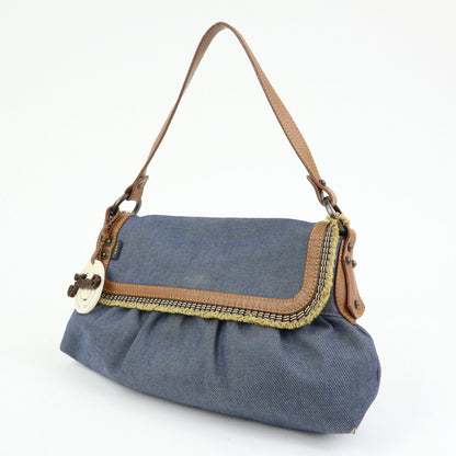 FENDI Denim Leather Shoulder Bag Hand Bag Indigo Brown 8BR445