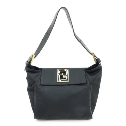 FENDI Nylon Leather Hand Bag Shoulder Bag Black 15333