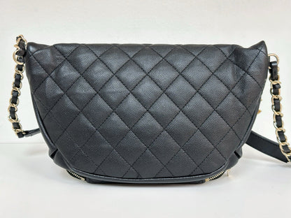 Chanel Black Quilted Caviar Leather Business Affinity Waist Belt Bag 2822 holo card