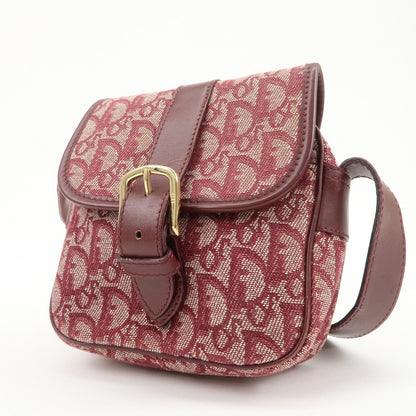 Christian Dior Trotter Jacquard Leather Shoulder Bag Burgundy