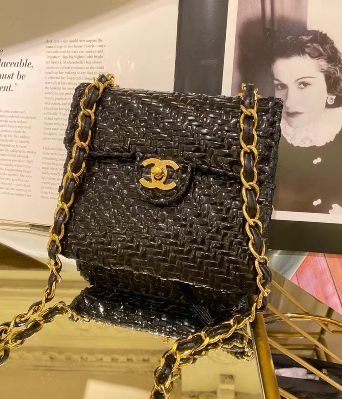 Chanel Flap 90S Mini Wicker Straw Classic Black Rattan Cross Body Bag
