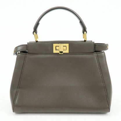 FENDI Mini Peekaboo Leather 2Way Bag Shoulder Bag Greige 8BN244