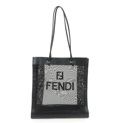 FENDI Mesh Leather Tote Bag Shoulder Bag Black Gold Hardware 259647