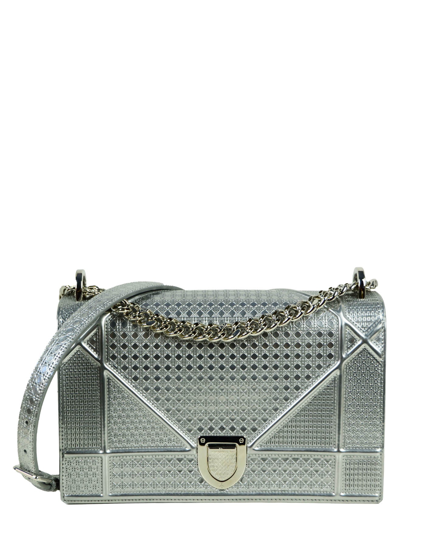 Christian Dior Silver Micro-Cannage Medium Diorama Flap Bag