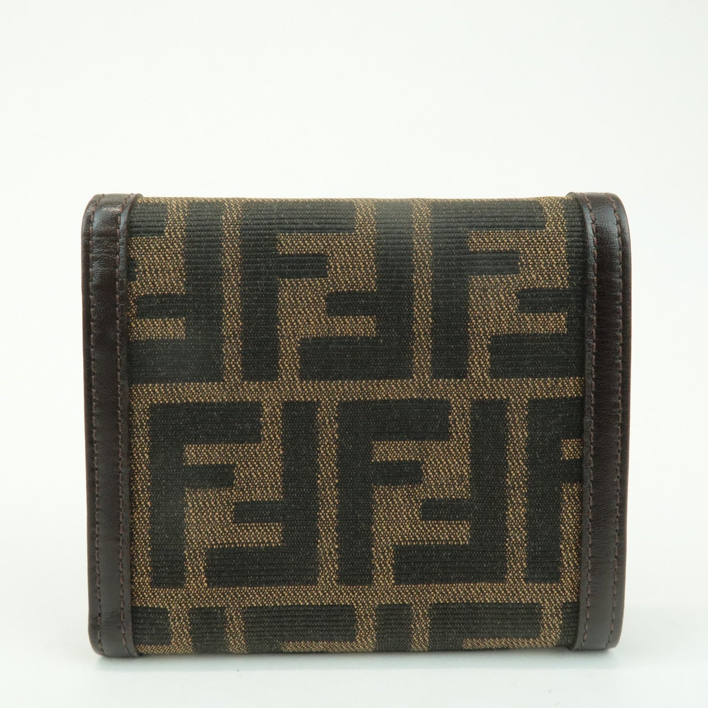 FENDI Zucca Leather Canvas Tri-fold Wallet Black Brown 30794
