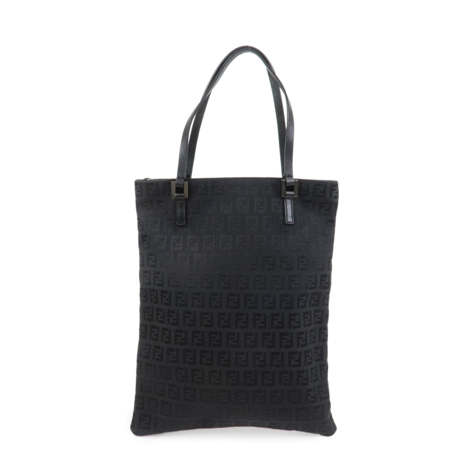FENDI Zucchino Canvas Leather Tote Bag Hand Bag Black 8BH050
