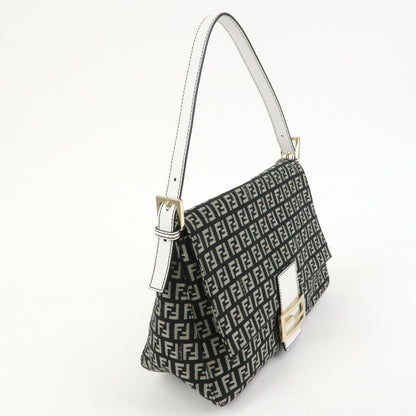 FENDI Mamma Baguette Zucchino Leather Canvas Shoulder Bag 8BR001
