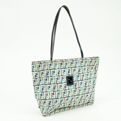 FENDI Zucca Nylon Leather Tote Bag Shoulder Bag Navy Green
