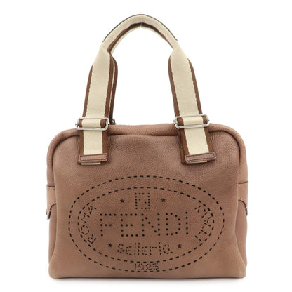FENDI Selleria Leather Canvas Hand Bag Shoulder Bag Brown 8BL093
