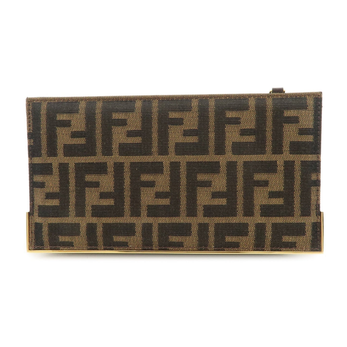 FENDI Zucca Leather Canvas Chain Shoulder Bag Brown