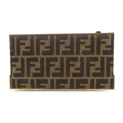 FENDI Zucca Leather Canvas Chain Shoulder Bag Brown
