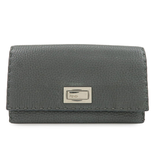 FENDI Selleria Leather Peekaboo Bi-Fold Long Wallet Gray 8M0308