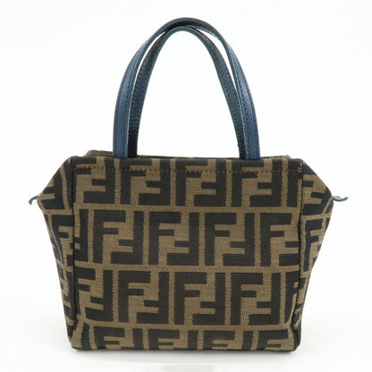 FENDI Zucca Canvas Leather Hand Bag Brown Black Navy 8N0000