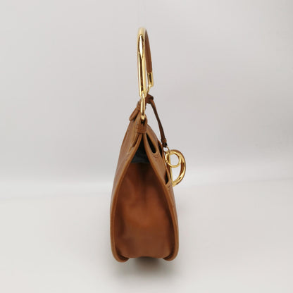 Dior 61 Brown Hobo Tote with Gold Metal Ring Handle