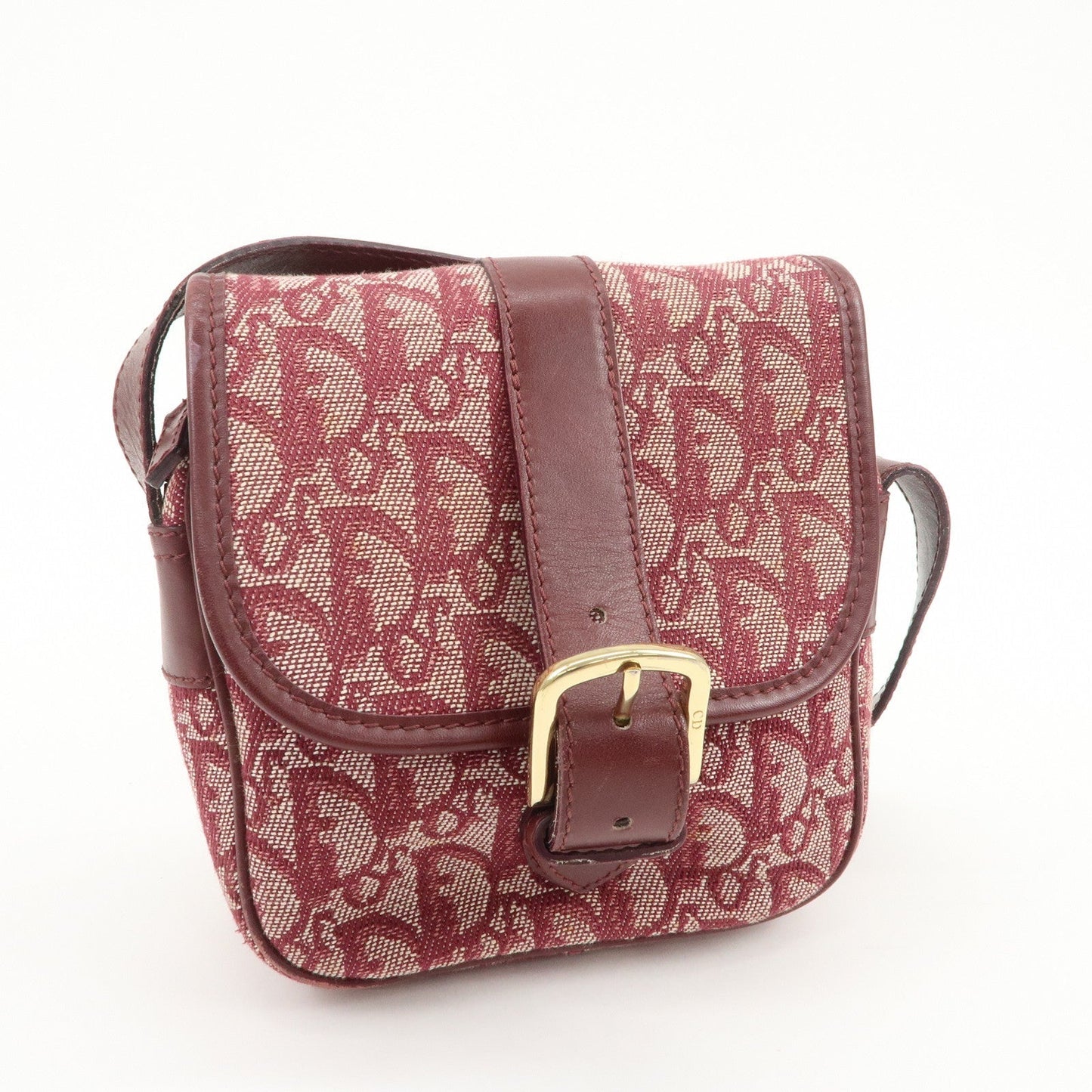 Christian Dior Trotter Jacquard Leather Shoulder Bag Burgundy