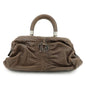 Christian Dior Embossed Gathered Leather Boston Bag Hand Bag Brown