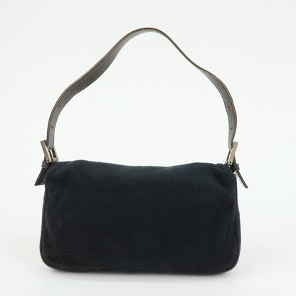 FENDI Mamma Baguette Wool Leather Shoulder Bag Hand Bag Black 26424