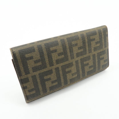 FENDI Zucca Leather Bi-fold Long Wallet Brown Black 8M0000