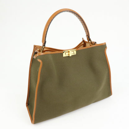 FENDI Peekaoo Canvas Leather Hand Bag Khaki Brown 8BN304