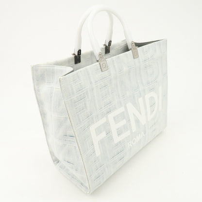 FENDI Leather Sunshine Medium 2Way Tote Bag Hand Bag White 8BH386
