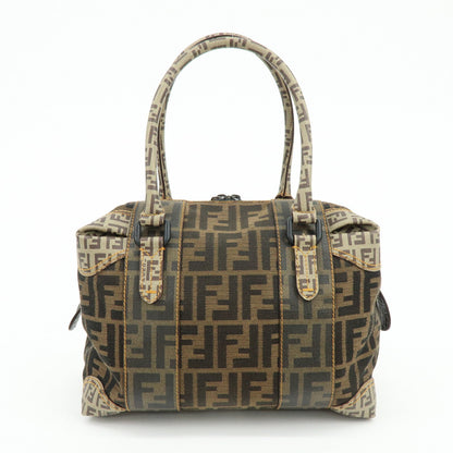 FENDI Zucca Zucchino Canvas PVC Boston Hand Bag Brown 8BL095