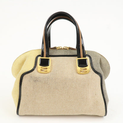 FENDI Chameleon Canvas Patent Leather 2Way Hand Bag Beige 8BL117