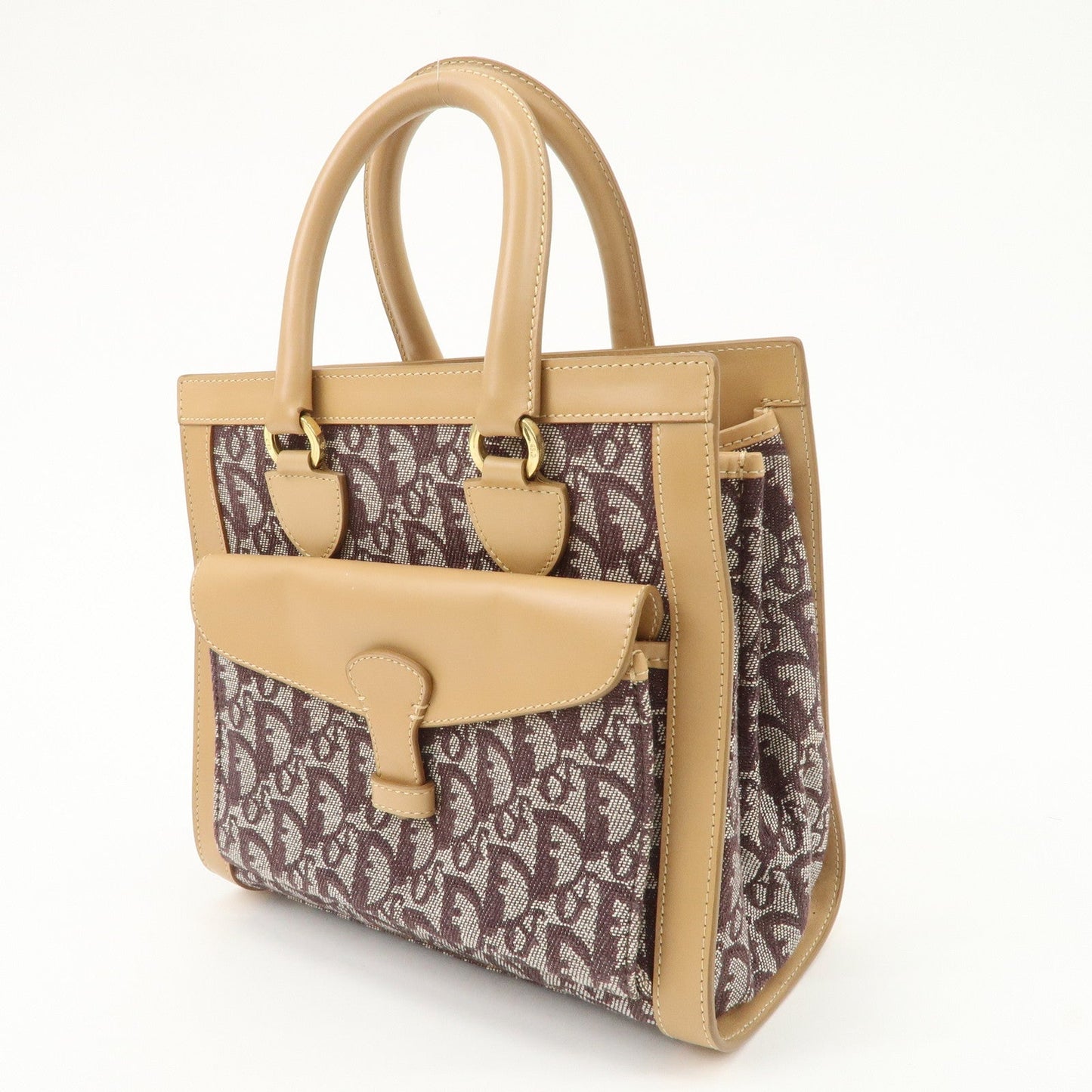 Christian Dior Trotter Jacquard Leather Hand Bag Brown Gold Hdw