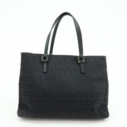 FENDI Zucchino Canvas Leather Tote Bag Hand Bag Black 8BH072