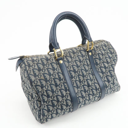 Christian Dior Trotter Jacquard Canvas Leather Boston Bag Navy
