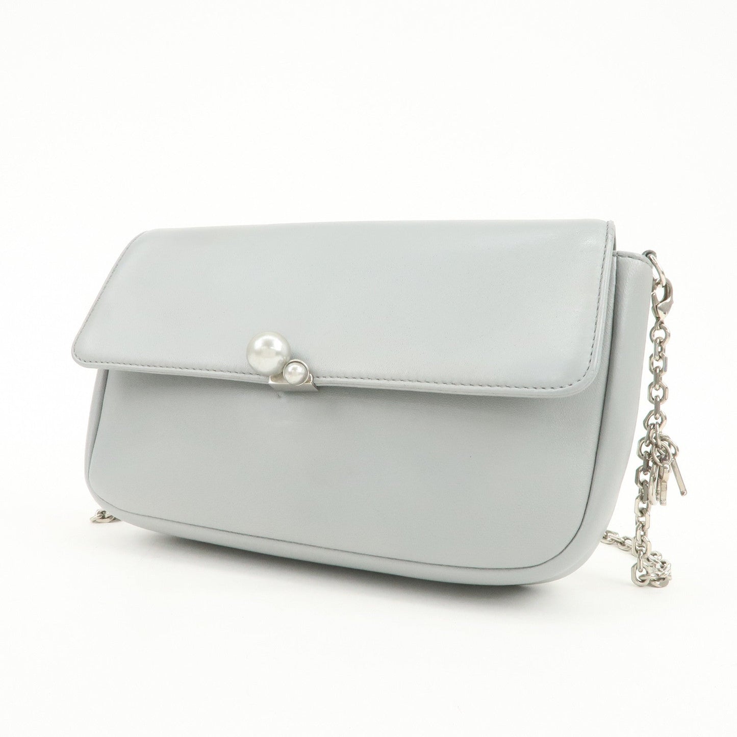 Christian Dior Leather Chain Shoulder Bag Light Blue 112-Ma-0174