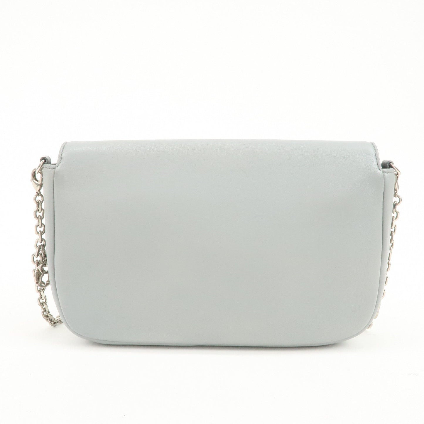 Christian Dior Leather Chain Shoulder Bag Light Blue 112-Ma-0174