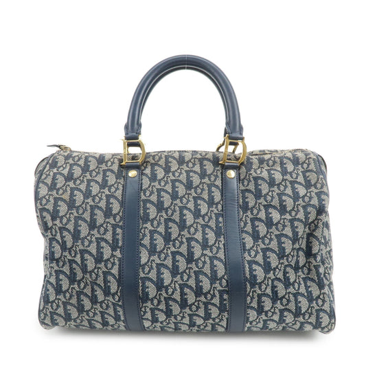 Christian Dior Trotter Jacquard Canvas Leather Boston Bag Navy