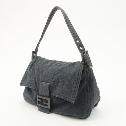 FENDI Mamma Baguette Zucca Cotton Shoulder Bag Gray 26325