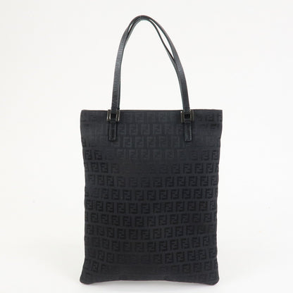 FENDI Zucchino Canvas Leather Tote Bag Hand Bag Black 8BH050