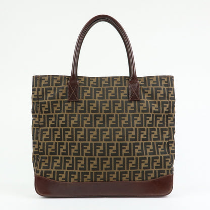 FENDI Zucca Canvas Leather Tote Bag Shoulder Bag Brown 16329