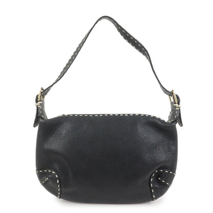 FENDI Selleria Logo Leather Shoulder Bag Hand Bag Black