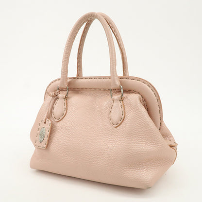 FENDI Selleria Leather Boston Bag Hand Bag Pink 8BN127