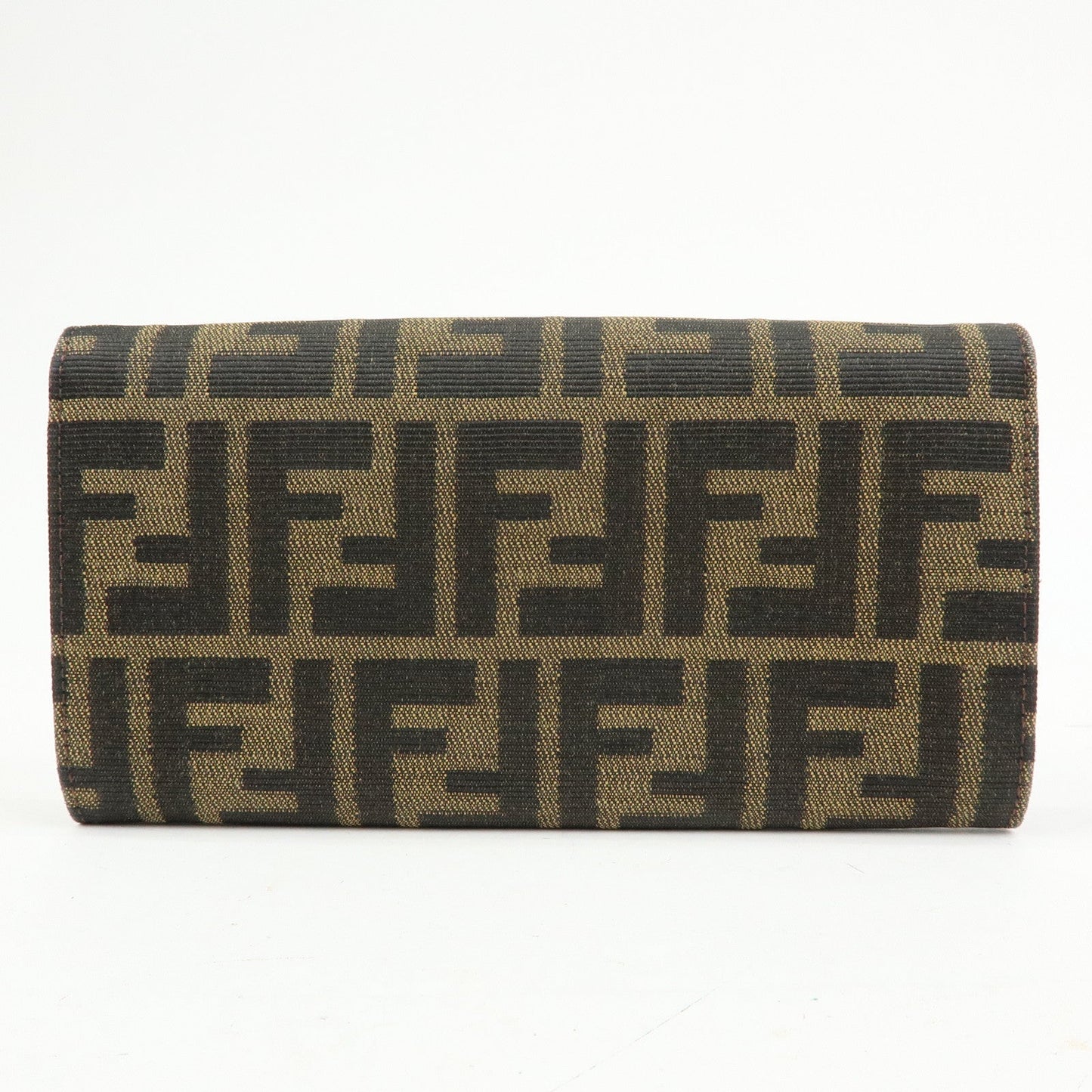 FENDI Zucca Canvas Leather Bi-Fold Long Wallet Black Brown 8M0000