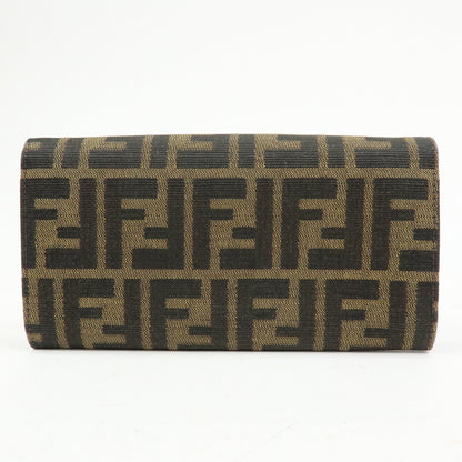 FENDI Zucca Canvas Leather Bi-Fold Long Wallet Black Brown 8M0000