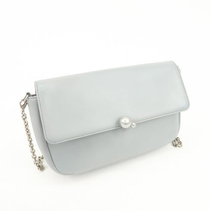 Christian Dior Leather Chain Shoulder Bag Light Blue 112-Ma-0174