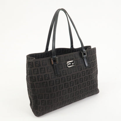 FENDI Zucchino Canvas Leather Hand Bag Tote Bag Dark Brown 8BH132