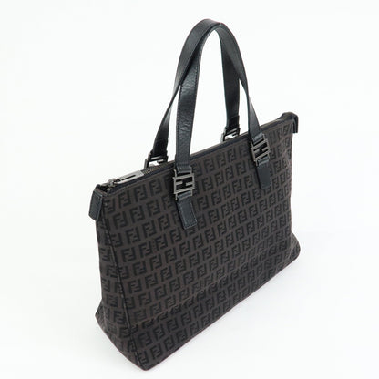 FENDI Zucchino Canvas Leather Tote Bag Hand Bag Black